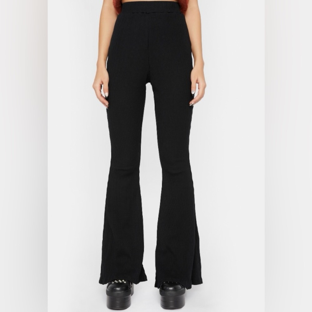 GLAMOROUS flared jersey rib trousers S